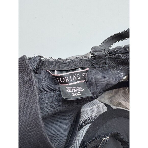 VICTORIA'S SECRET Black Beige Mesh Scalloped Lace Bustier Top, Size 36C - Picture 9 of 11